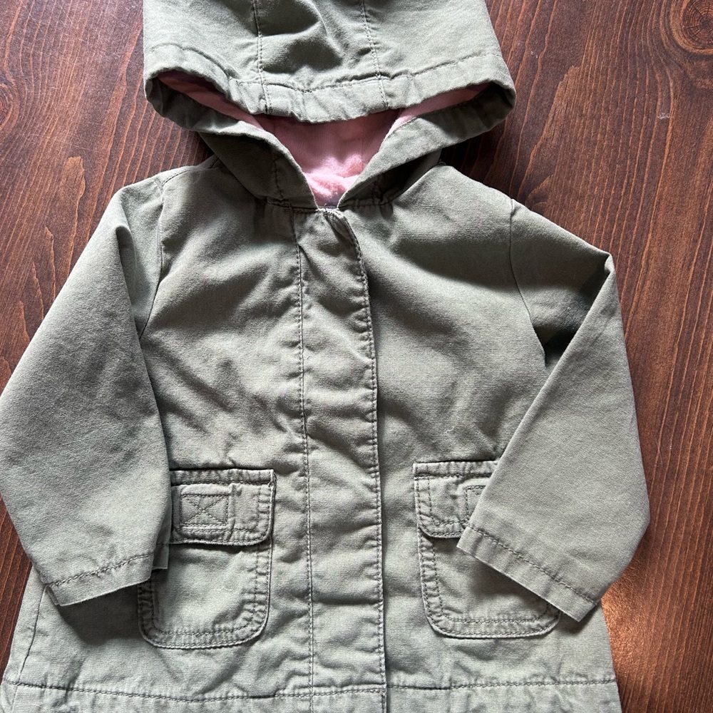 Old Navy Baby Girls Green Hooded Utility Jacket Fleece Lined 6-12M